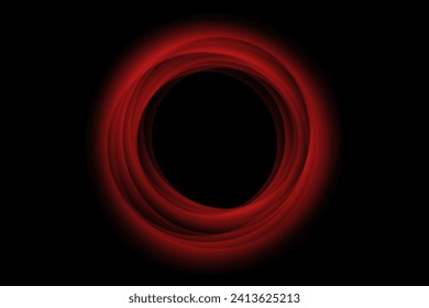 Neon swirl. Curved purple line light effect. Red portal or energy tunnel. Glowing swirling background. Shining magic portal. Vector abstract