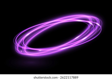 Neon swirl. Curved purple line light effect. Purple portal or energy tunnel. Glowing swirling background. Shining magic portal. Vector abstract