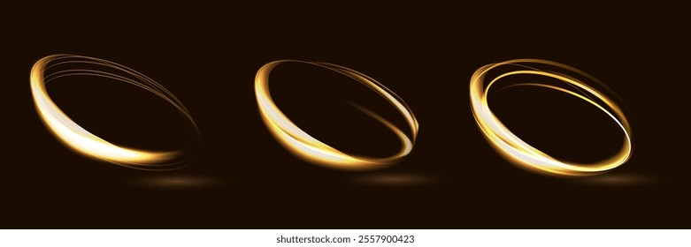 Neon swirl. Curved yellow line light effect. Yellow portal or energy tunnel. Neon set swirl. Glowing swirling background. Shining magic portal. Vector abstract