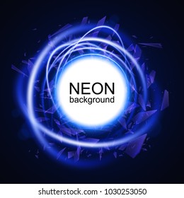 Neon swirl effect. Magic round frame. Vector illustration
