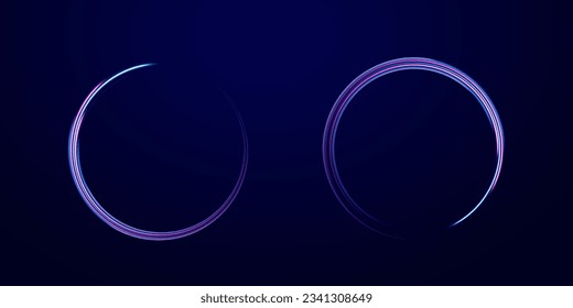 Neon swirl, spiral. Mystical speed stripes, glitter effect. Shine of cosmic rays. Light blue and purple twirl. Neon lines of speed and fast wind. Energy flow tunnel.  Magic circle vector.