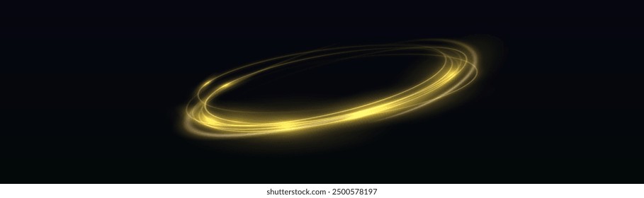 Remolino de neón amarillo. Efecto de luz de línea azul curva. Fondo de anillo Abstractas con fondo de remolino brillante. Túnel de flujo de energía. Portal azul, plataforma. Vector de círculo mágico. Espiral luminosa.