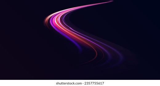 Neon swirls in a big set. Vector glitter light fire flare trace. Futuristic neon light effect. Speed of light concept background.	