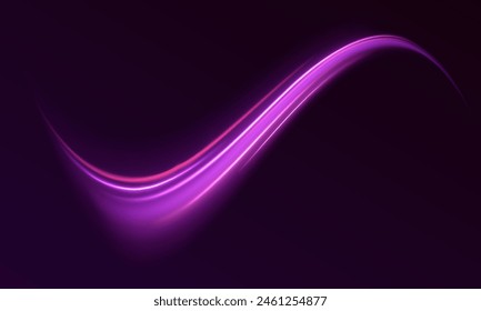 Neon swirls in a big set. Vector glitter light fire flare trace. Illustration of high speed concept. Acceleration speed motion on night road.	
