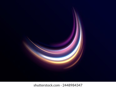 Los remolinos de neón con efecto de luz en forma de espiral. Abstractas círculos de fuego de Vector, remolinos brillantes y marcos de espiral de luz de energía. Chispas brillantes de color de onda espiral.	
