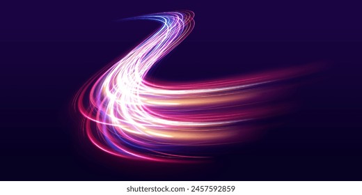 Neon swirls with light effect in the form of a spiral. Abstract vector fire circles, sparkling swirls and energy light spiral frames. Colored shiny sparks of spiral wave.	
