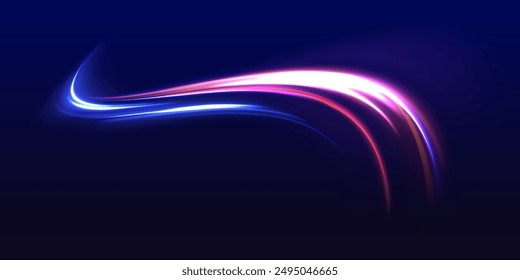 Los remolinos de neón con efecto de luz en forma de espiral. Rayos láser, rayos de luz Horizontal. Efecto de movimiento de partículas. Magia de las líneas rápidas en movimiento.	
