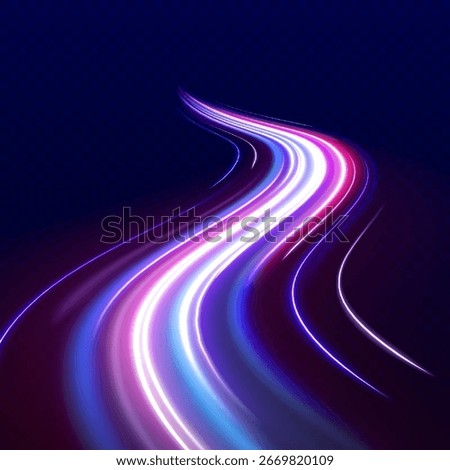 Neon swirls with light effect in the form of a spiral. Laser beams, horizontal light rays. Particle motion effect. Magic of moving fast lines.