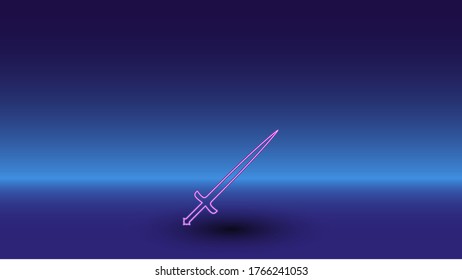 Neonschwert-Symbol auf Farbverlauf-blauem Hintergrund. Das einzelne Symbol befindet sich in der unteren Mitte. Farbblau mit hellblauer Skyline