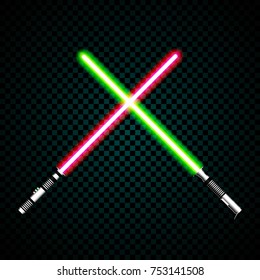 neon swords. crossed light swords. Vector illustration isolated on transparent background.