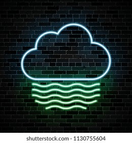neon symbol of cloud and mist on dark brick wall background. simple weather icon