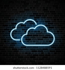 neon symbol of clouds on dark brick wall background. simple weather icon