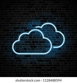 neon symbol of clouds on dark brick wall background. simple weather icon