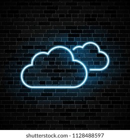 neon symbol of clouds on dark brick wall background. simple weather icon