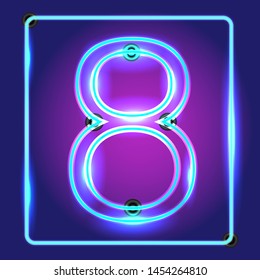 neon symbol eight ,sign vector luminous illustration , frame , banner,advertising ,sign