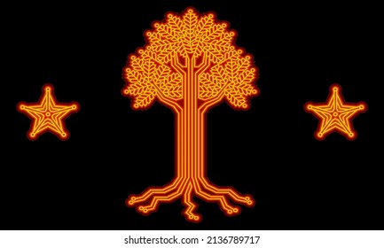 Neon symbol: Electronic tree on a black background.