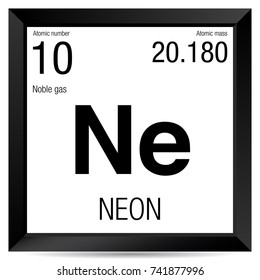 Neon symbol. Element number 10 of the Periodic Table of the Elements - Chemistry - Black square frame with white background