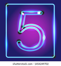 neon symbol five ,sign vector luminous illustration, frame , banner,advertisement ,sign