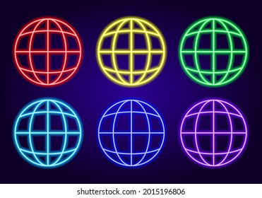 neon symbol of internet signage vector set of multi-colored signs .The glowing symbol of the website icon.a set of isolated elements of different colors for the design template, blue, red, green