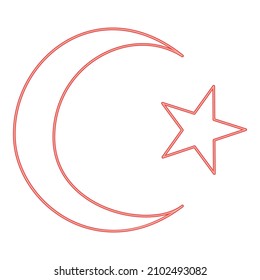 Neon symbol of islam crescent and star with five corners red color vector illustration image flat style light