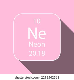 Neon symbol with long shadow design. Chemical element of the periodic table. Vector illustration.
