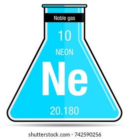 Neon symbol on chemical flask. Element number 10 of the Periodic Table of the Elements - Chemistry 