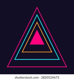 Neon synthwave geometric triangle pattern with nested delta outlines featuring vibrant pink cyan and orange retro aesthetic illustration
