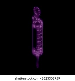 Neon syringe glowing on black background, concept for medicine, vaccination or drug