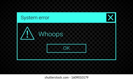 Neon system message dialog box. Error popup or information window frame