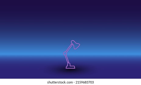 Símbolo de lámpara de mesa de neón sobre un fondo azul gradiente. El símbolo aislado está situado en el centro inferior. Azul degradado con horizonte azul claro