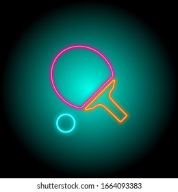 neon table tennis racket icon on black background