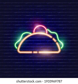 Neon Taco with meat and vegetables icon. Glowing Vector illustration icon for mobile, web and menu design. Street Food concept.