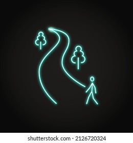 Neon Take A Walk Icon In Line Style. Walking Person On A Footpath. Moving Activity. Vector Illustration.