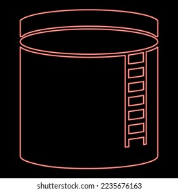 Neon tank with oil Oil storage tank Heating oil red color vector illustration image flat style light