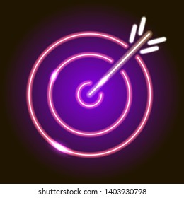 neon target with arrow concept icon isolated purple background
