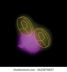 Neon target with arrow hitting bullseye and customer icons representing successful marketing strategy