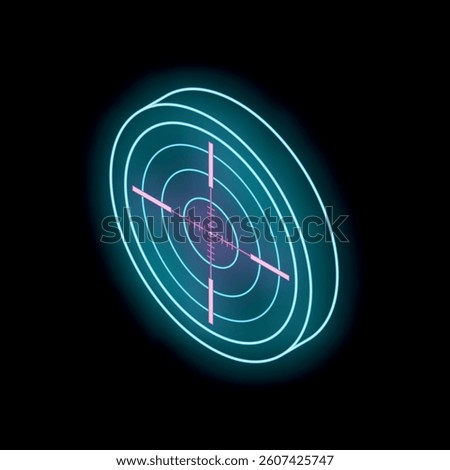 Neon target is glowing on a dark background, representing focus, precision, and accuracy in a futuristic setting