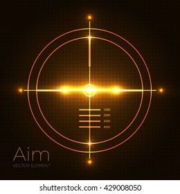 Neon Target on Blueprint Background. Game Interface Element. Vector illustration