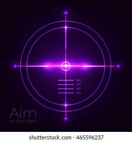 Neon Target on Blueprint Background. Game Interface Element. Vector illustration