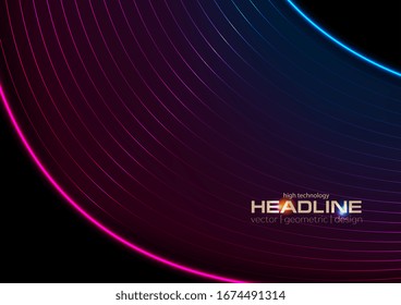 Neon tech waves abstract futuristic retro background. Vector illustration