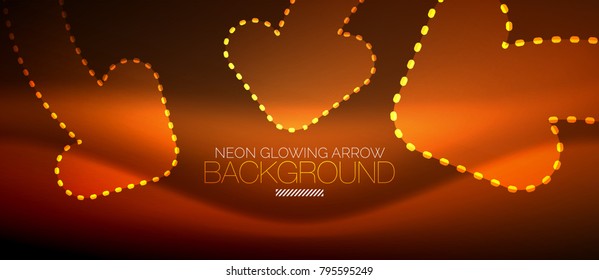 Neon techno orange arrow, digital vector abstract background