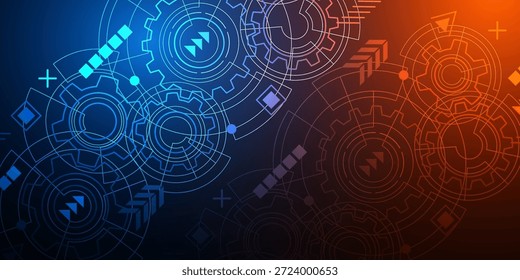Fondo de tecnología de neón. Engranaje giratorio del futuro. Pantalla HUD futurista brillante de ciencia ficción. Ilustración vectorial.