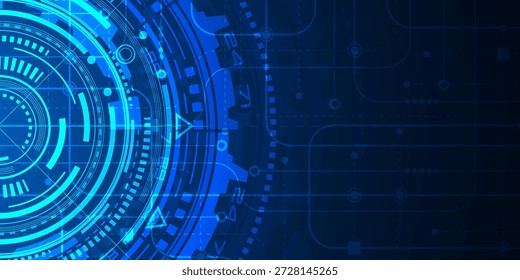 Fondo de tecnología de neón. Engranaje giratorio del futuro. Pantalla HUD futurista brillante de ciencia ficción. Ilustración vectorial.