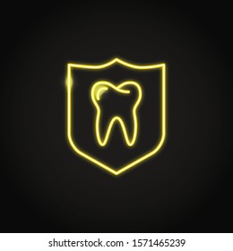 Neon teeth protection icon in line style. Dental shield symbol. Stomatology vector illustration.