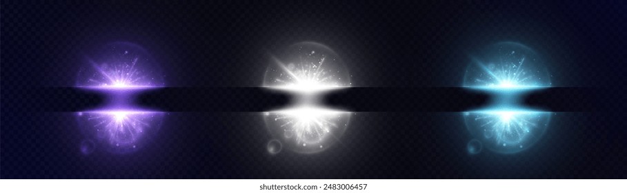Neon teleportation portal, light aura in space. The bright light of a futuristic teleport. Magic gate in a fantasy game. Vector for web design and illustrations