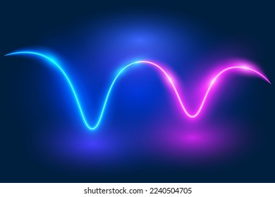 Neon template, glowing wavy lines on dark background, vector illustration.