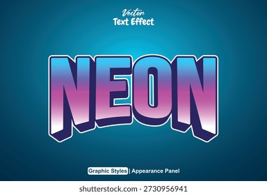 Efecto de texto de neón con estilo 3D en color azul se puede editar.
