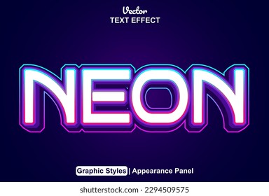 neon text effect with blue color graphic style and editable.