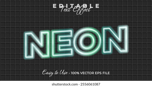 Neon text effect, glow neon graphic style, light editable text