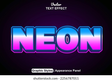 neon text effect with graphic style and editable.